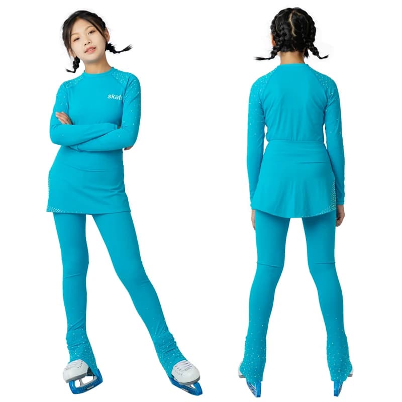 Ice Figure Skating Dress abiti giacca pantaloni pantaloni ragazza donna collant abbigliamento da allenamento Stretch FabricsPink Dance Top Kid