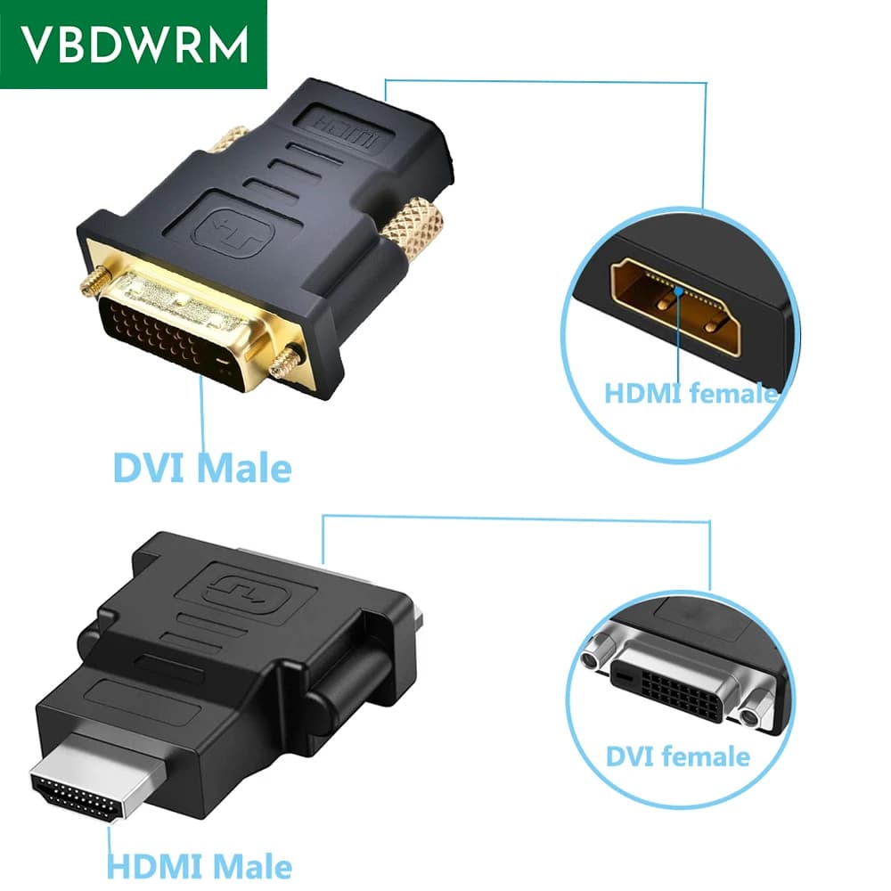 Adattatore da DVI a HDMI Adattatore cavo bidirezionale da HDMI a DVI Accoppiatore Cavo da DVI a HDMI Convertitore per Monitor HDTV PC PS4 Xbox