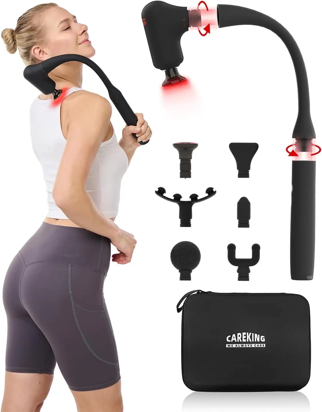 2-in-1 Thermal Massage Gun with Stackable Grip, 5 Speed and 6 Heads for Solve Background Fabrics