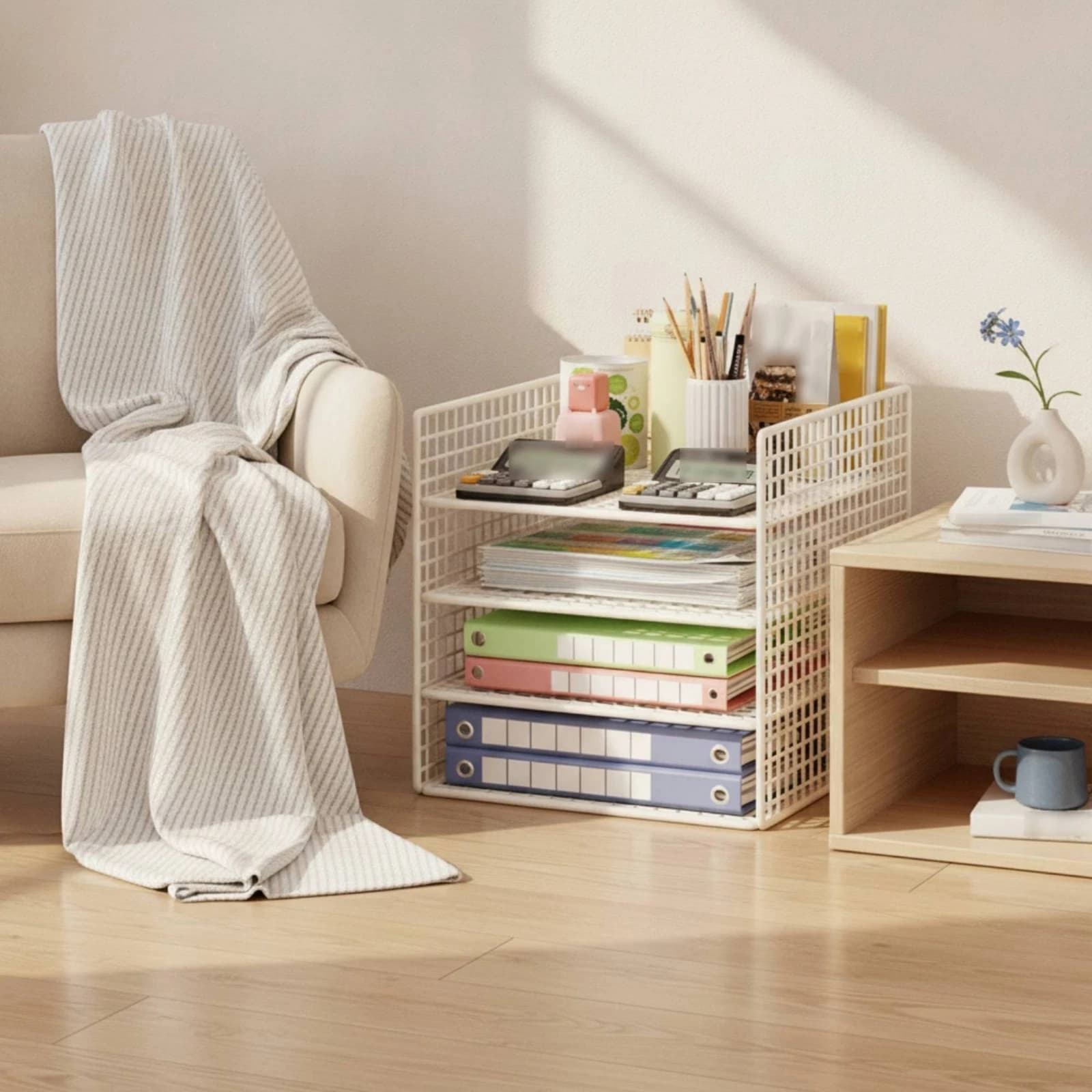 Rolling File Cart with Shelves Mobile Rolling File Cart Under-Desk Organizer Space-Saving Storage Rack Open-Grid
