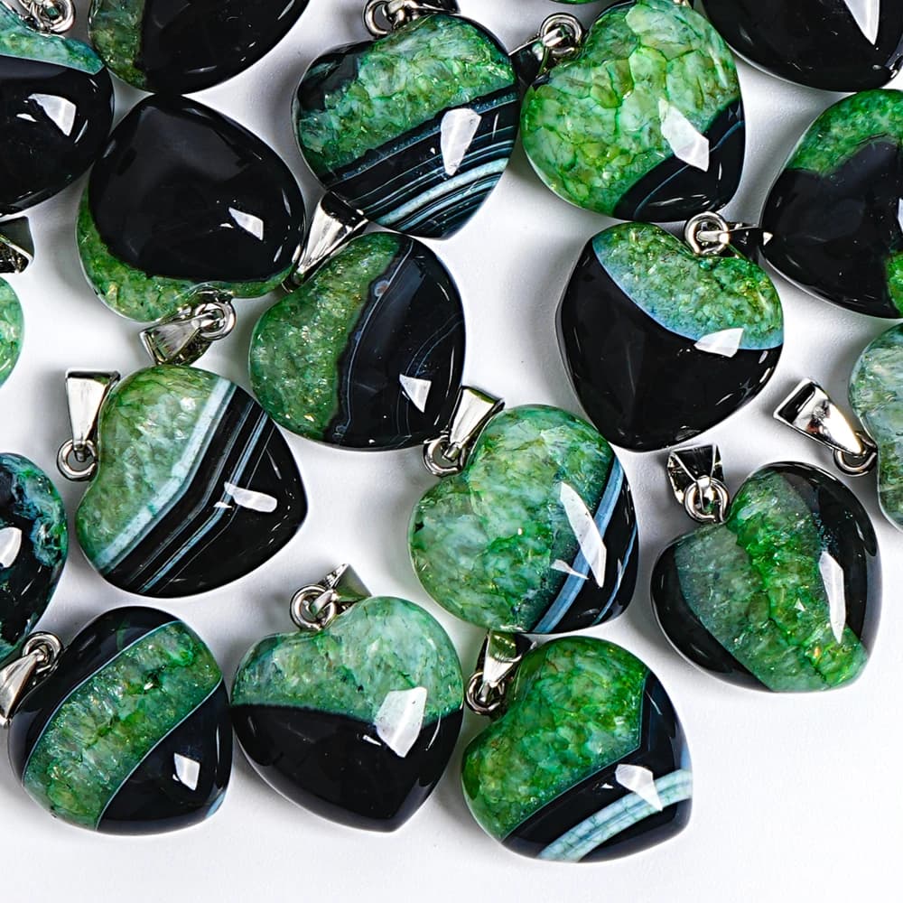 Handmade Green Black Agate Heart Pendant 19x20x11mm Bohemian Stone Choker Accessories Romantic Valentines Day Gift