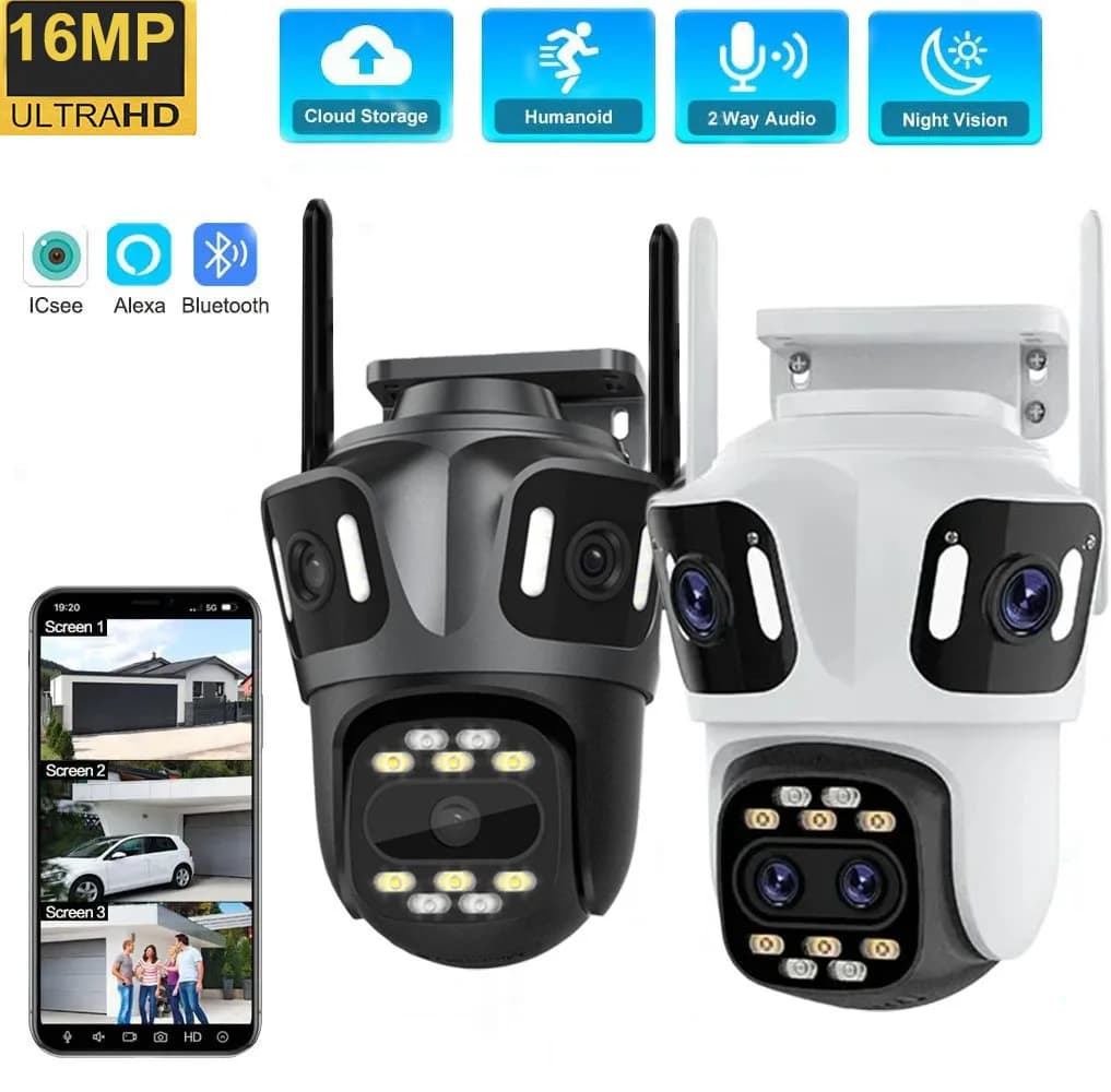 Uzoom 10K 16MP PTZ esterno WIFI IP Camera Home Security CCTV Video sorveglianza con rilevamento AI Monitoraggio automatico Display a 3 schermi