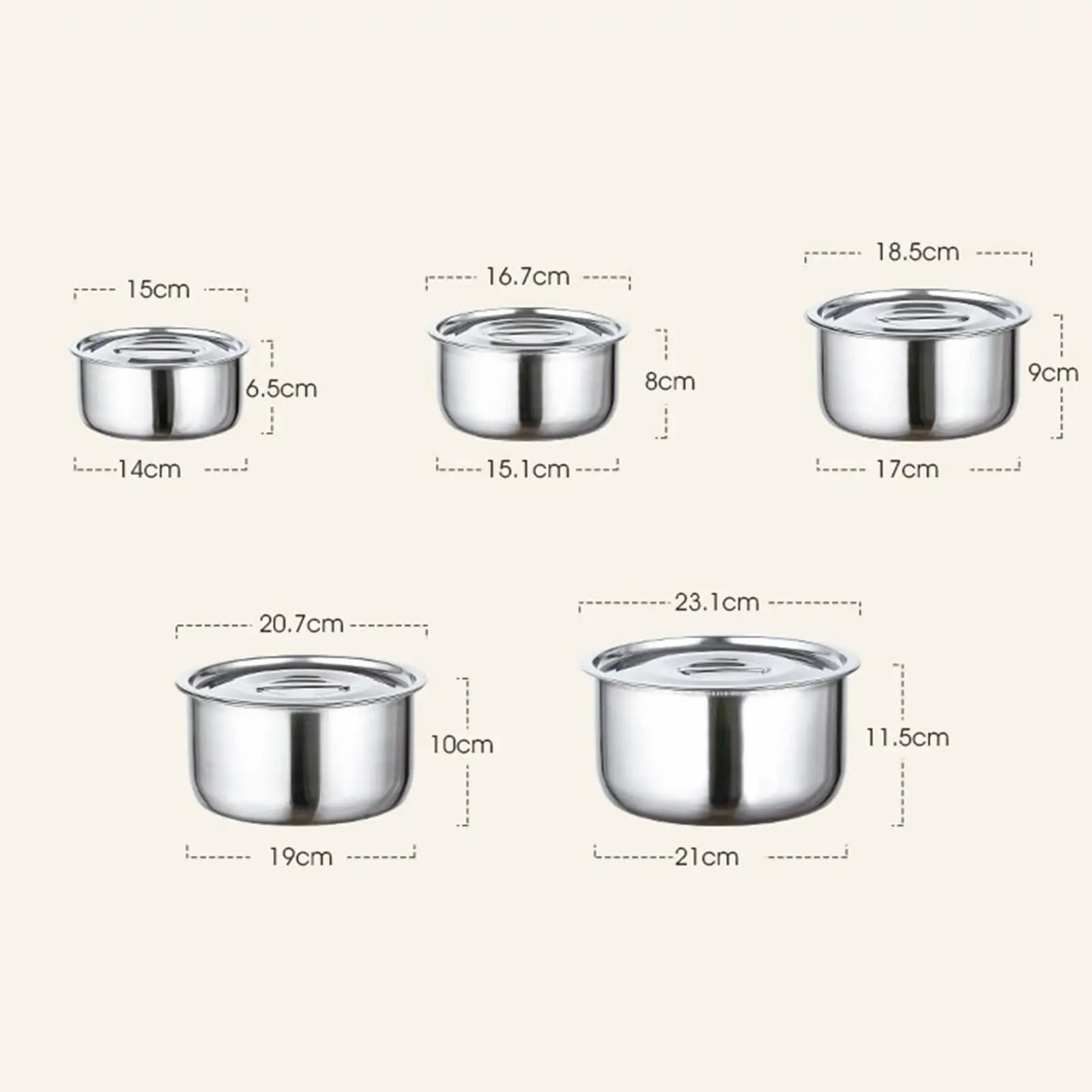 Set di 5 Pentole in Acciaio Inox con Coperchi, Utensili da Cucina Professionali, Accessori per Cucinare, Pentole e Padelle