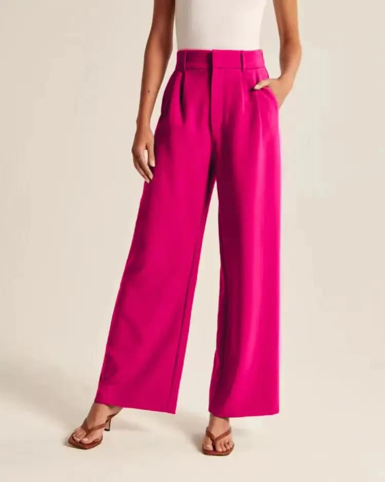Pantaloni a Vita Alta e Gamba Larga da Donna, Casual, con Cintura e Tasche, Effetto Snellente, Drappeggiati, Versatili e alla Moda