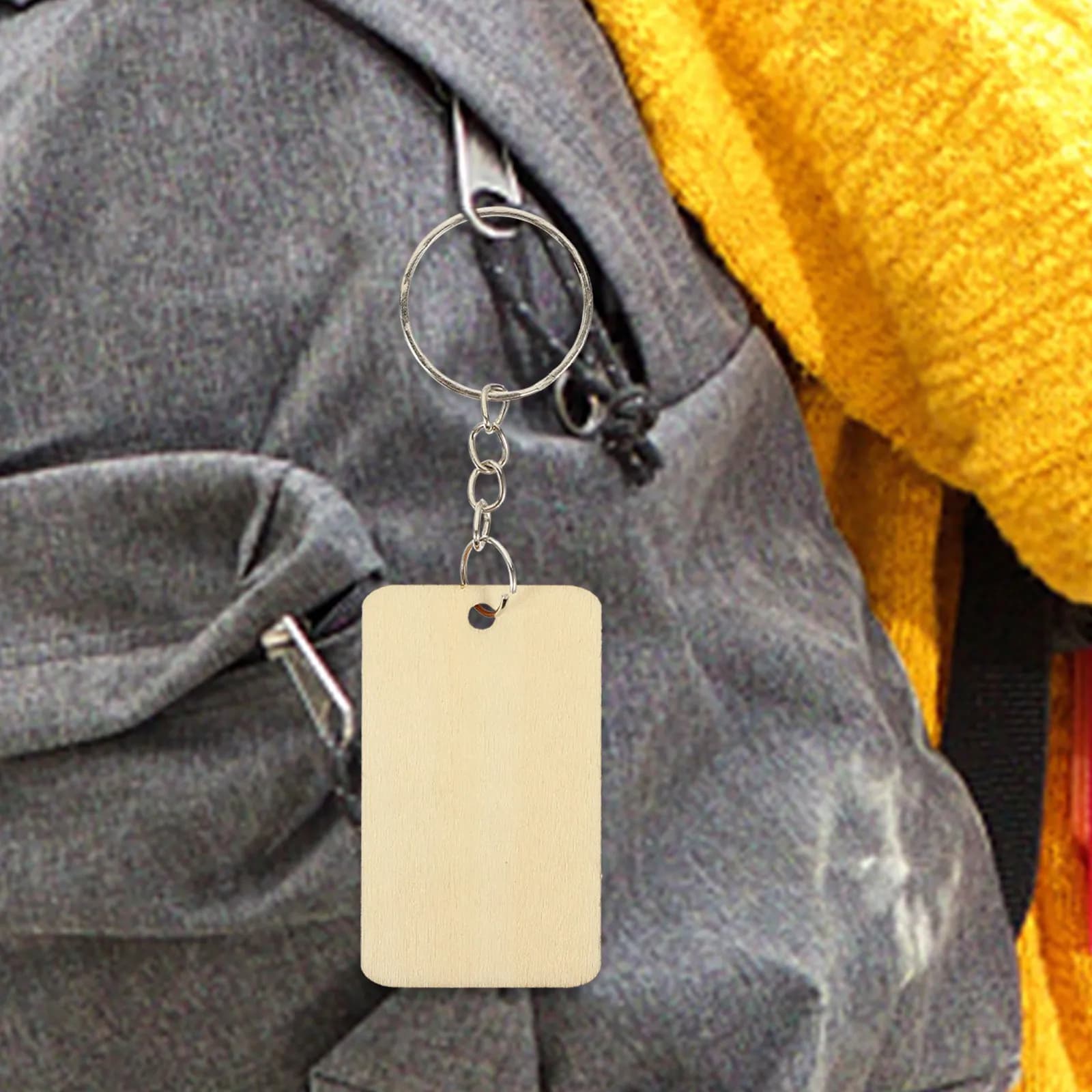 Set of 1 Keyrings in Rectangular Wood Porcelain, Non-finished Wood Pendants for Engraving, Painting, Craft Projects, Key rings, Decorative Labels