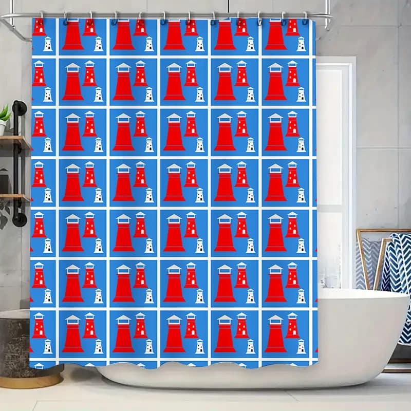 Set di tende da doccia con faro rosso bianco brillante per l'arredamento del bagno, tessuto impermeabile con anelli a gancio, idea regalo perfetta (blu)