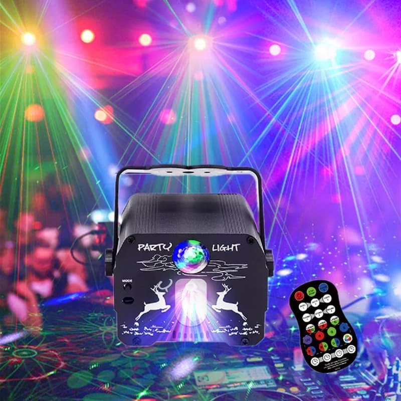 Luci per feste, luci per discoteca DJ, luci stroboscopiche con pattern di colori RGB attivate dal suono, proiettori per illuminazione scenica, luci d'atmosfera