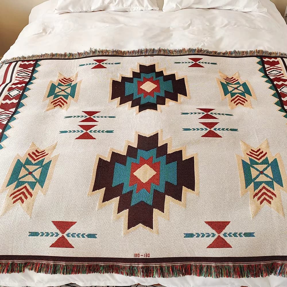 Coperta multiuso a tema bohémien per la decorazione domestica e le attività all'aperto, coperta a griglia e lenzuola per divano letto, divano