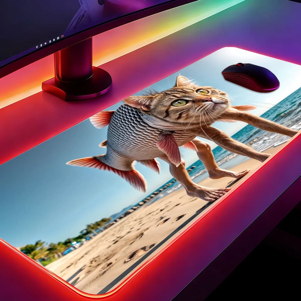 Divertente e Carino Tappetino per Mouse Italiano 'Brainrot', Tappetino da Gioco LED, Tappetini da Tavolo Micro USB Retroilluminati, Tappetini da Scrivania RGB in Gomma XXL