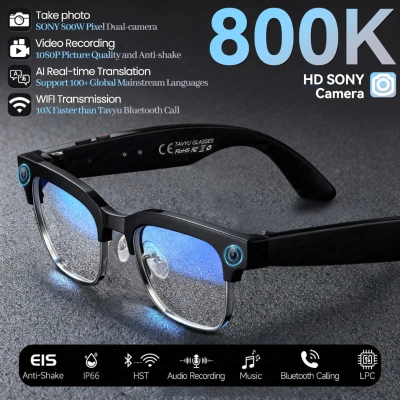Intelligent AI 4K HD 800W Pixel Camera 1080P Video OpenAI Chat Outdoor Sports Sunglasses Translation Music call Office Glasses