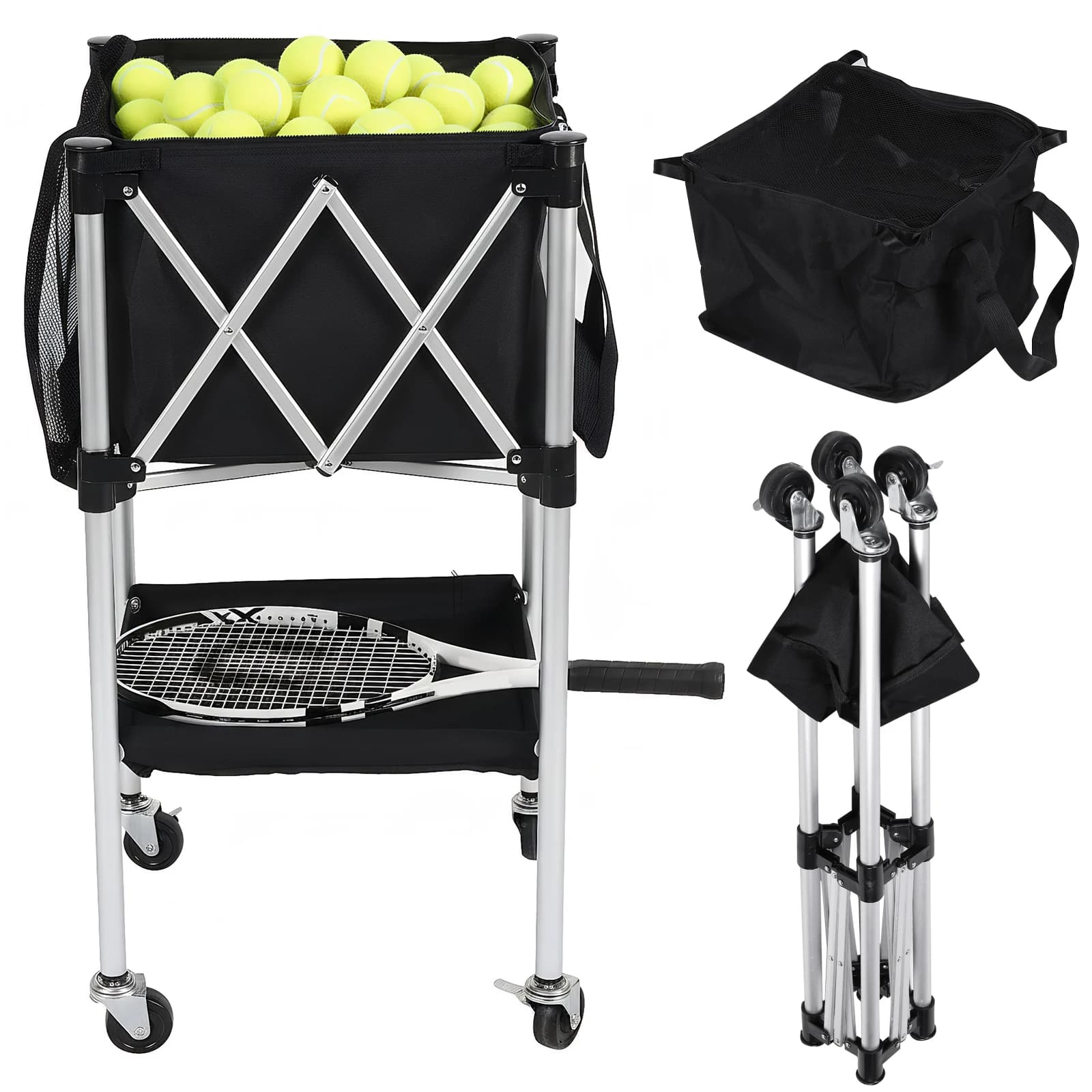 Carrello Portapalle da Tennis Leggero e Portatile con Ruote per Giocatori di Tennis