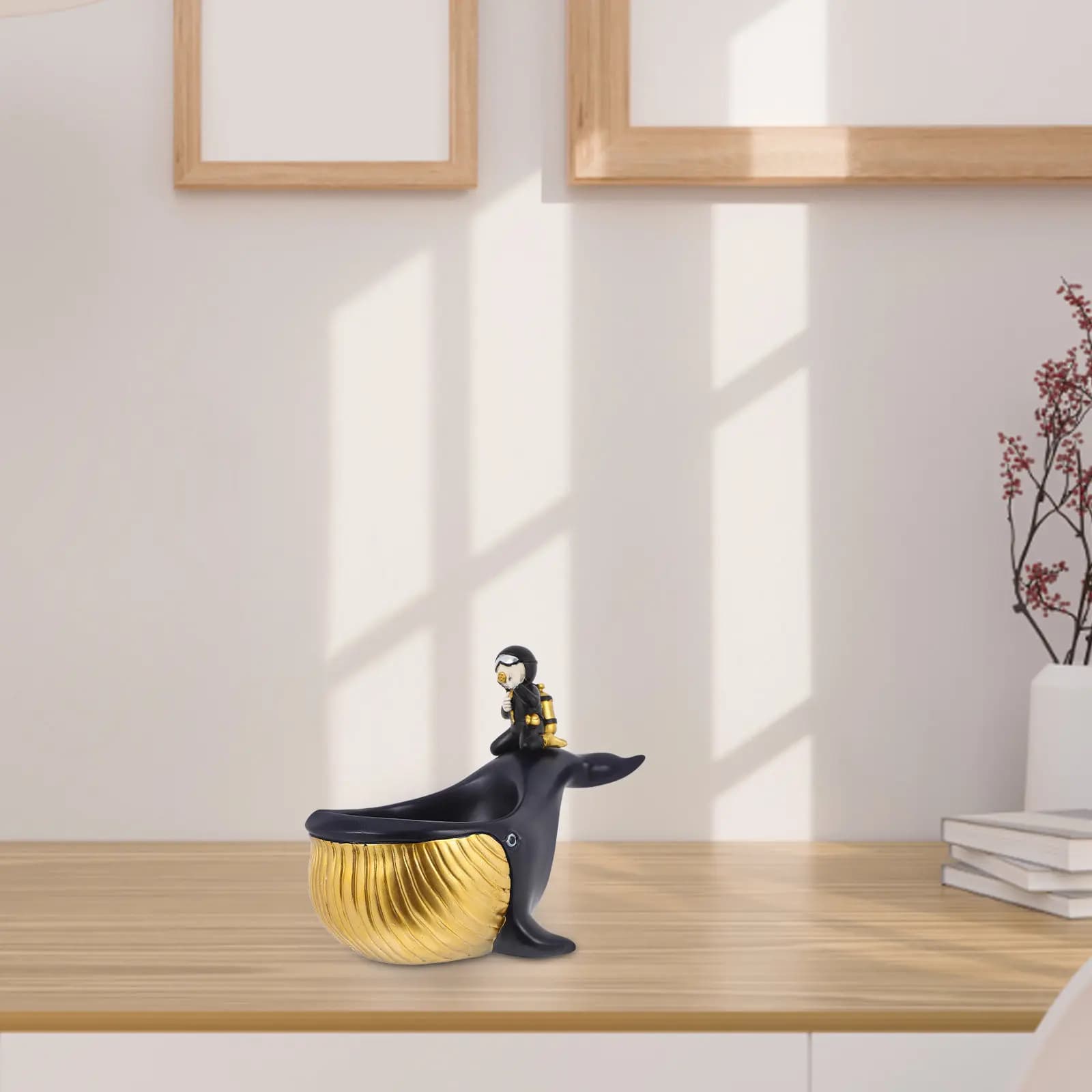 Scatole Decorative in Resina Nera con Coperchio e Vassoio per Decorazioni Casa e Feste