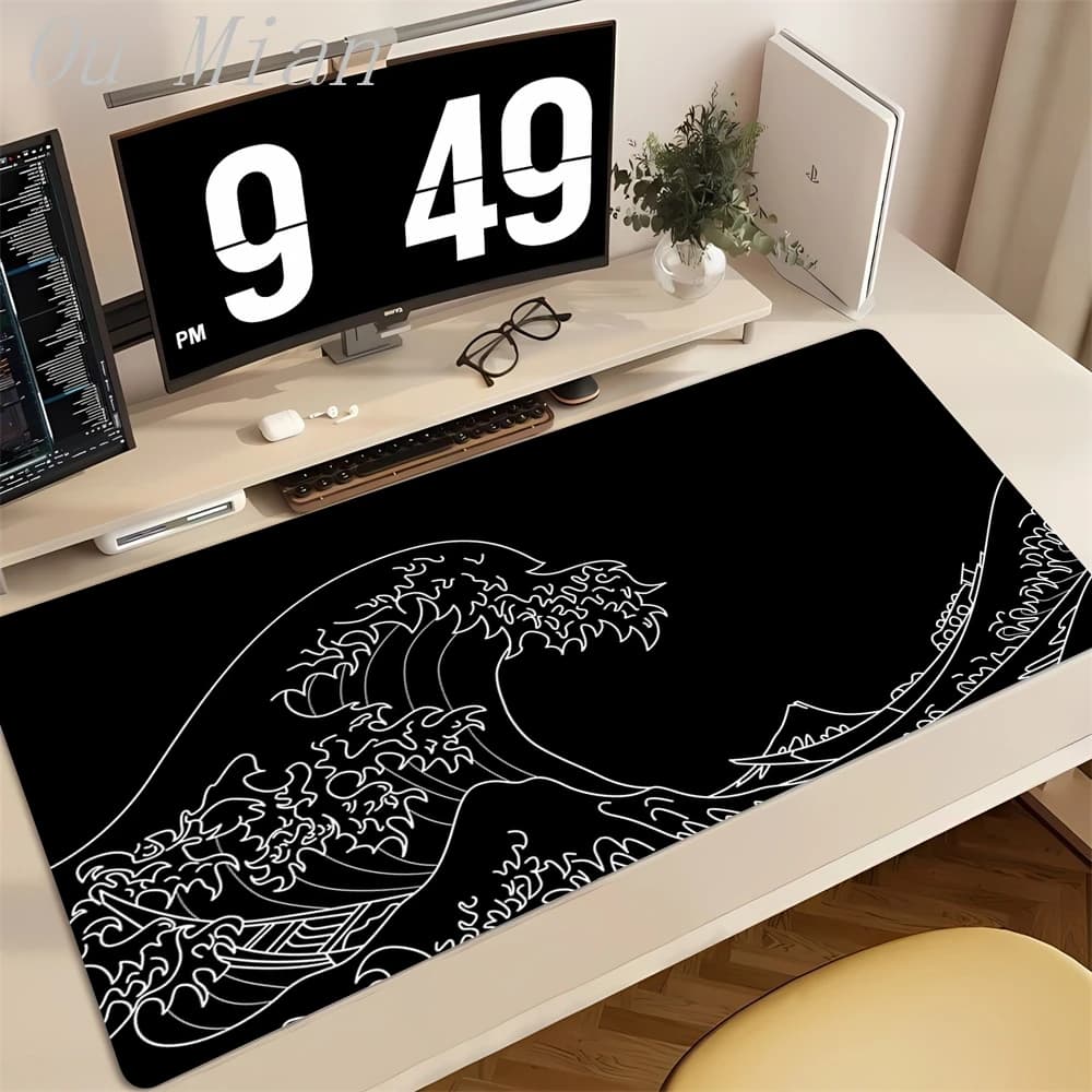 Tappetino da Scrivania Anime Giapponese Grandi Onde, Grande Mousepad, Accessori per Scrivania, Tappetino per Mouse da Gioco, Tappetini da Gioco, Tappetini per Ufficio