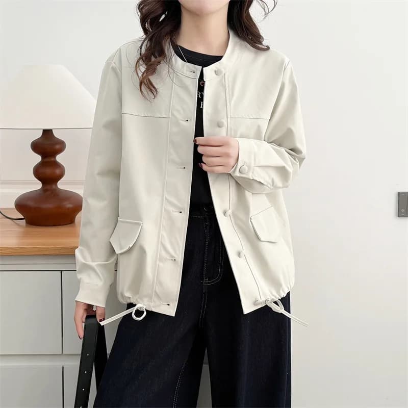 Giacca Moda Taglie Forti XXXXL per Donna, Collo Tondo, Semplice, Primavera 2026, Cappotto a Maniche Lunghe Casual 8322