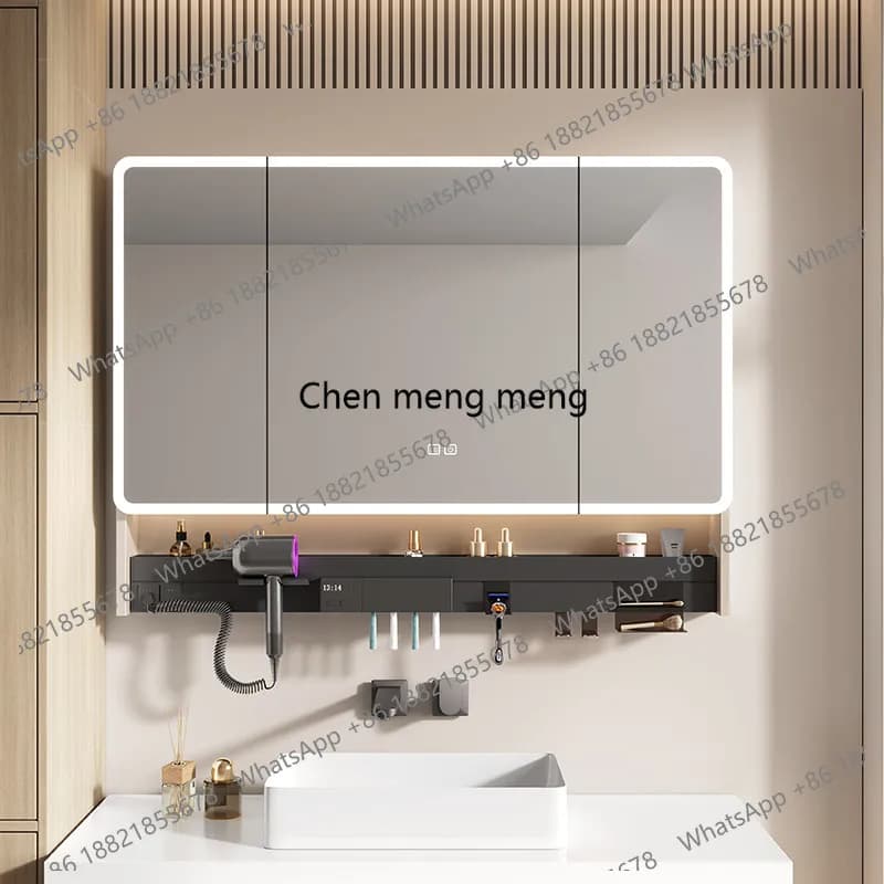 Armadietto a specchio intelligente in alluminio spaziale per bagno, mobile bagno a parete separato, portaoggetti elettrico con ventilazione, armadietto a specchio contenitore