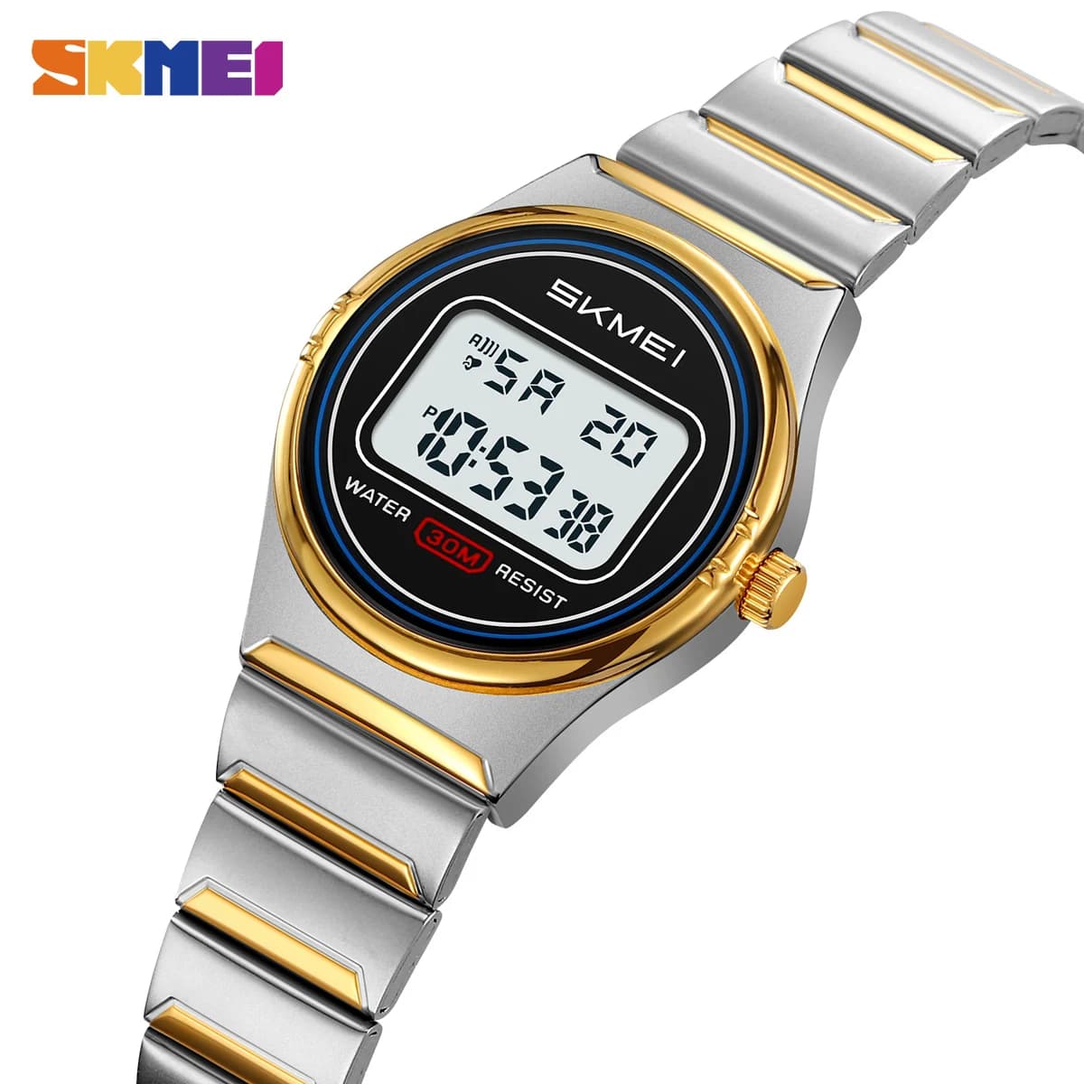 SKMEI Orologi da donna di lusso delle migliori marche Orologio sportivo da donna impermeabile Orologio elettronico Orologio da polso digitale in acciaio inossidabile con quadrante piccolo