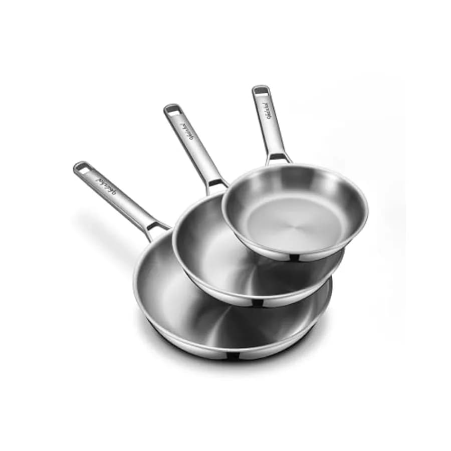 Tri-Ply 81012 Stainless Steel Plates Set, PFOA and PTFE Cooking Pots, Dishwasher Washables, Oven and Induction Compatible, Silver Color