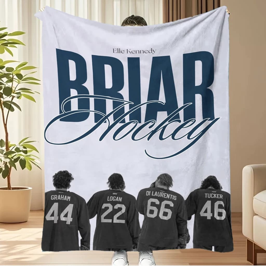 Off Campus Hockey Team 4 Players Blanket White Background Lettering Soft Flannel Warm Throw Blanket for Bedroom Sofa Couch