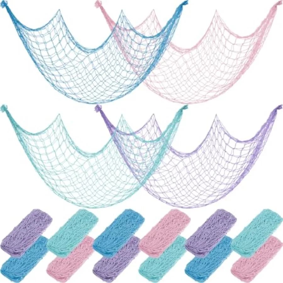 Set di 12 Reti da Pesca Decorative per Parete, 80 x 40 Pollici, Tema Spiaggia e Sottomareno, Decorazioni per Feste a Tema Sirena