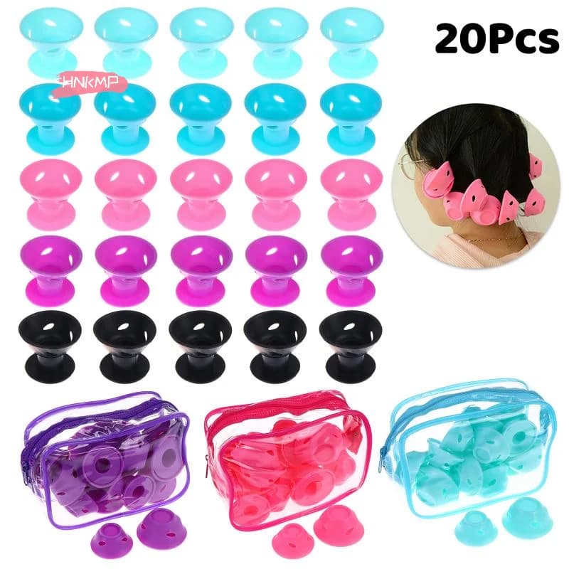 Set di 20 bigodini in silicone per capelli, forme a fungo e a spirale, morbidi, facili da rimuovere, per capelli belli