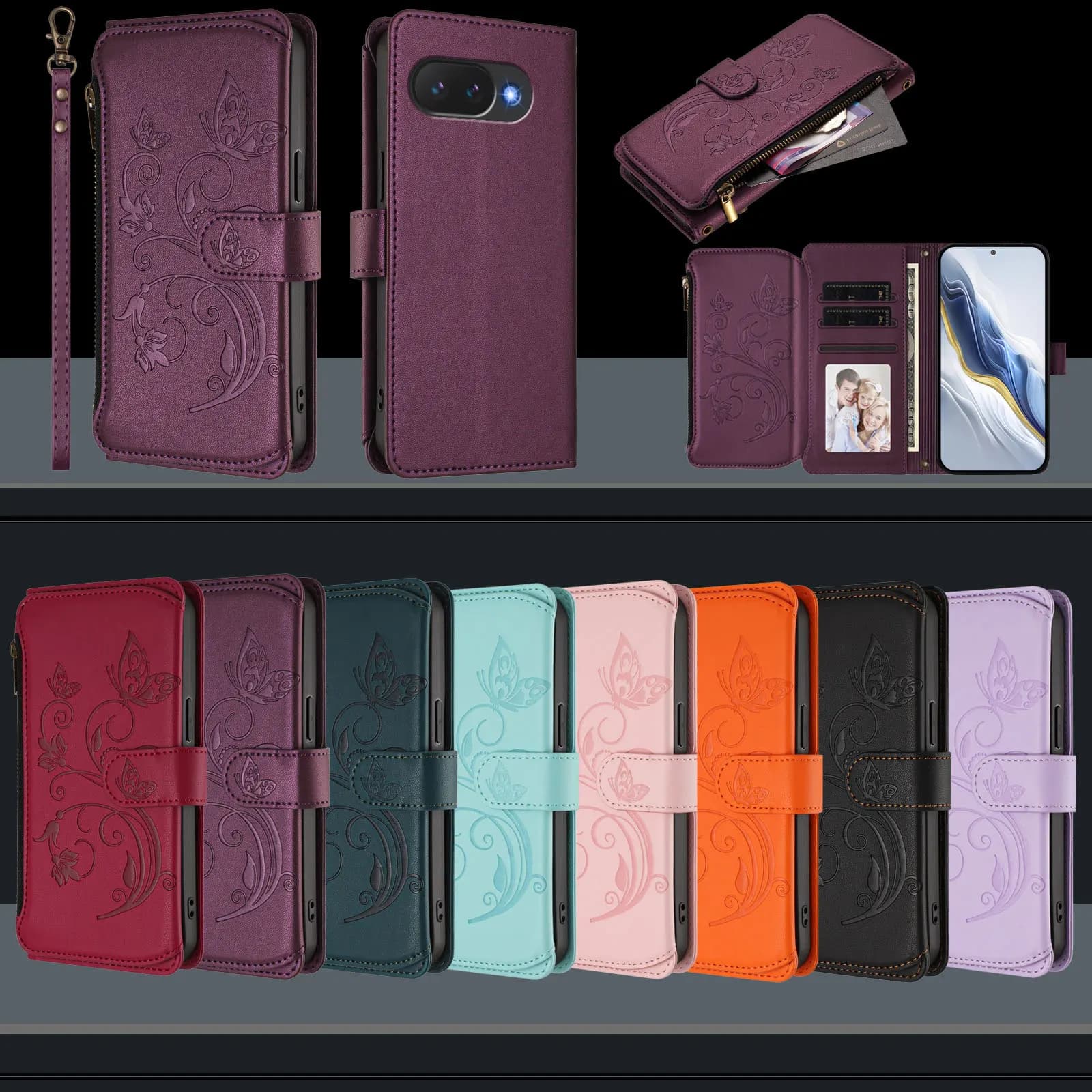 Zipper Leather Wallet Flip Case on For Google Pixel 10A 9A 8A 7A 6A 10 9 8 7 6 Pro Cases 10 9 Pro XL Card Slots Back Cover Funda