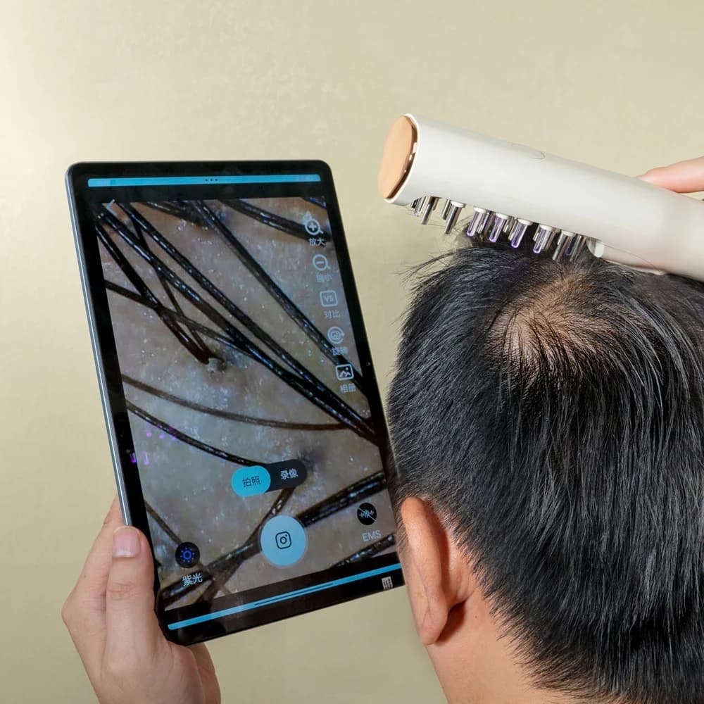 Massaggiatore elettrico per cuoio capelluto Terapia per massaggiatore per capelli Promuove la crescita dei capelli Olio essenziale Test dei follicoli piliferi Pettine per massaggio alla testa