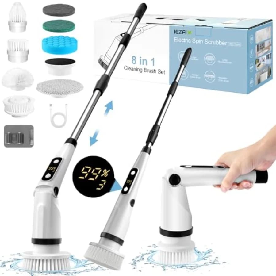 Spazzola Elettrica Rotante per Pulizia Bagno, Doccia, Vasca, Piastrelle, Pavimento, WC, Cucina - 8 Spazzole Pulitrici Elettriche