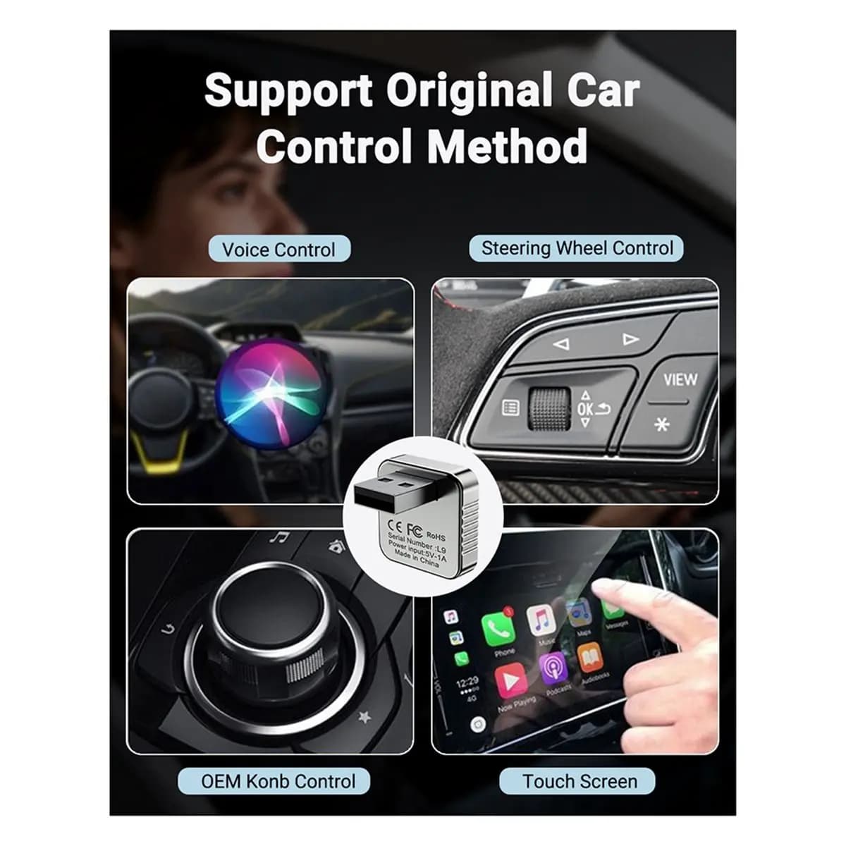 goodidea Adattatore 2 in 1 da Cablato a Wireless per Carplay e Android Auto, per Stereo Auto, USB Bluetooth Smart Box Plug and Play, Argento