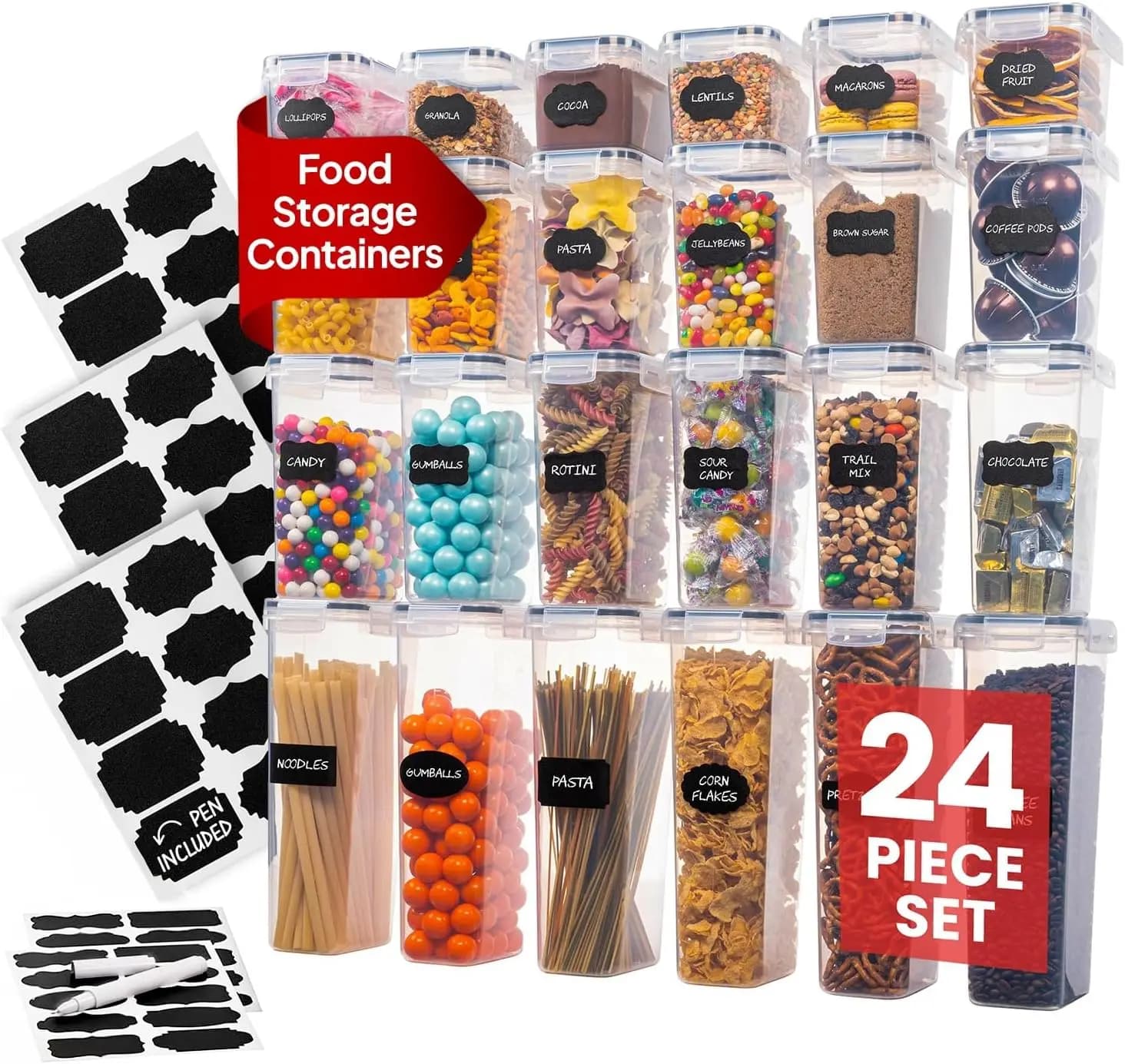 Set di Contenitori Ermetici per Alimenti - Contenitori per Dispensa con Coperchi - Contenitori per Pasta, Farina, Zucchero e Cereali