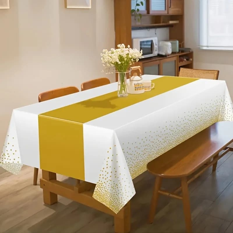 Elegante Tovaglia Monouso in Plastica Bianca e Oro per Matrimoni, Feste di Compleanno, Festival, Decorazione Tavola