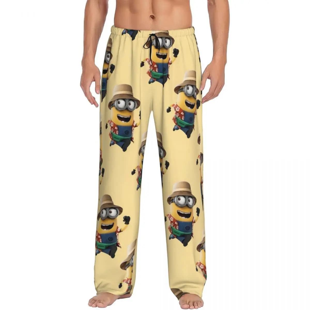 Pantaloni Pigiama Personalizzati M-Miniones-Anime, Abbigliamento da Notte per Uomo con Elastico in Vita, Pantaloni Gialli a Forma di Capsula con Tasche