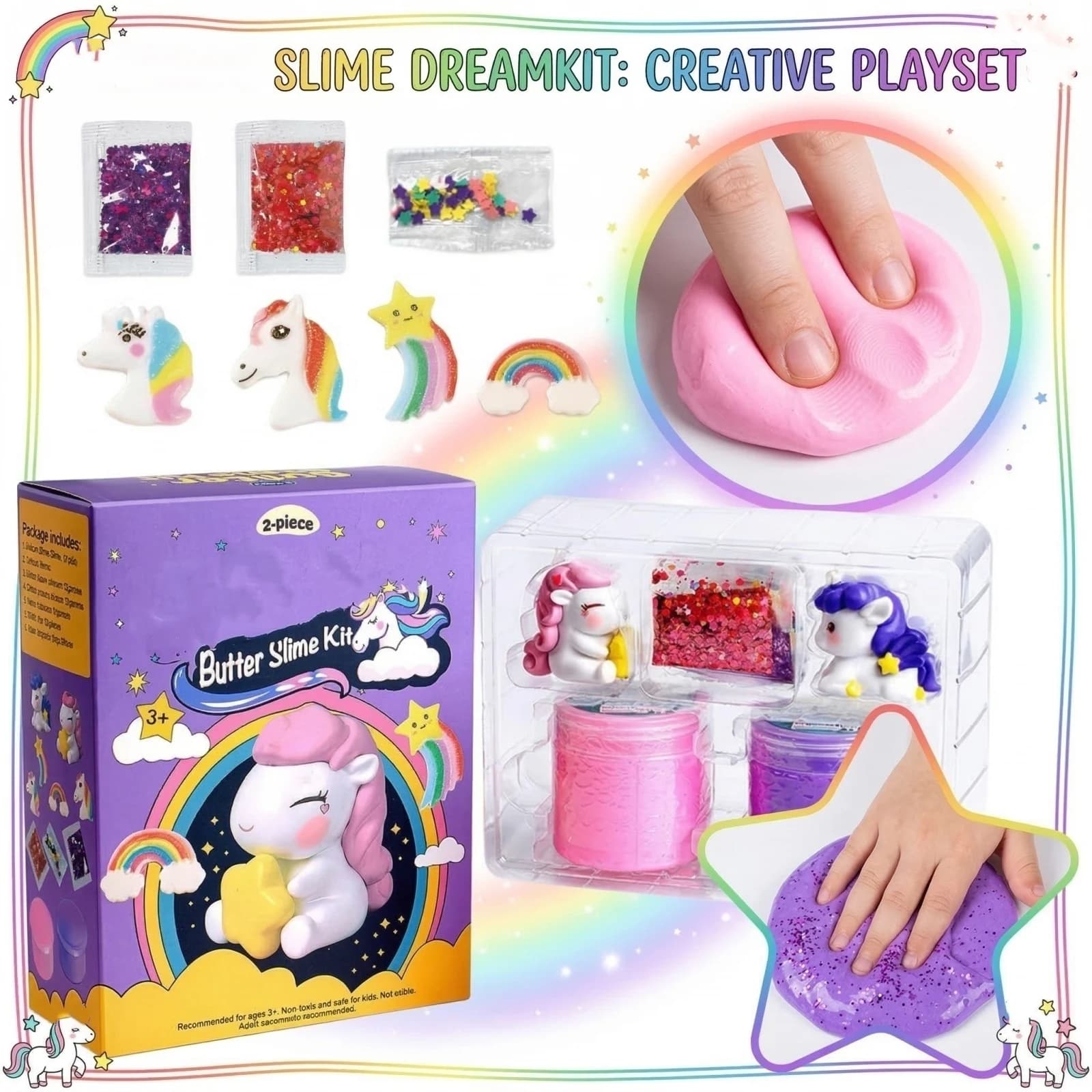 Kit Creativo di Slime al Burro Unicorno Fai-da-Te, Giocattolo Colorato con Glitter per Alleviare lo Stress e Divertimento, Set Artigianale Sicuro per Bambini dai 3 Anni in Su