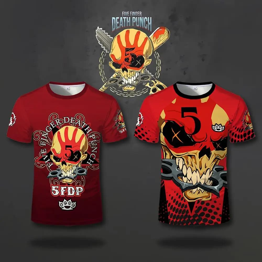 T-shirt da uomo con grafica Heavy Metal Rock, maglietta casual alla moda per i fan di Five Finger Death Punch 5FDP, top punk da strada con motivo teschio