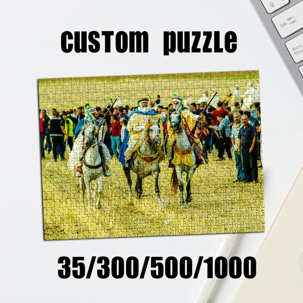 Puzzle personalizzato con foto da 35/300/500/1000 pezzi, personalizzabile con immagine di cavalli al galoppo sul prato, gioco educativo.