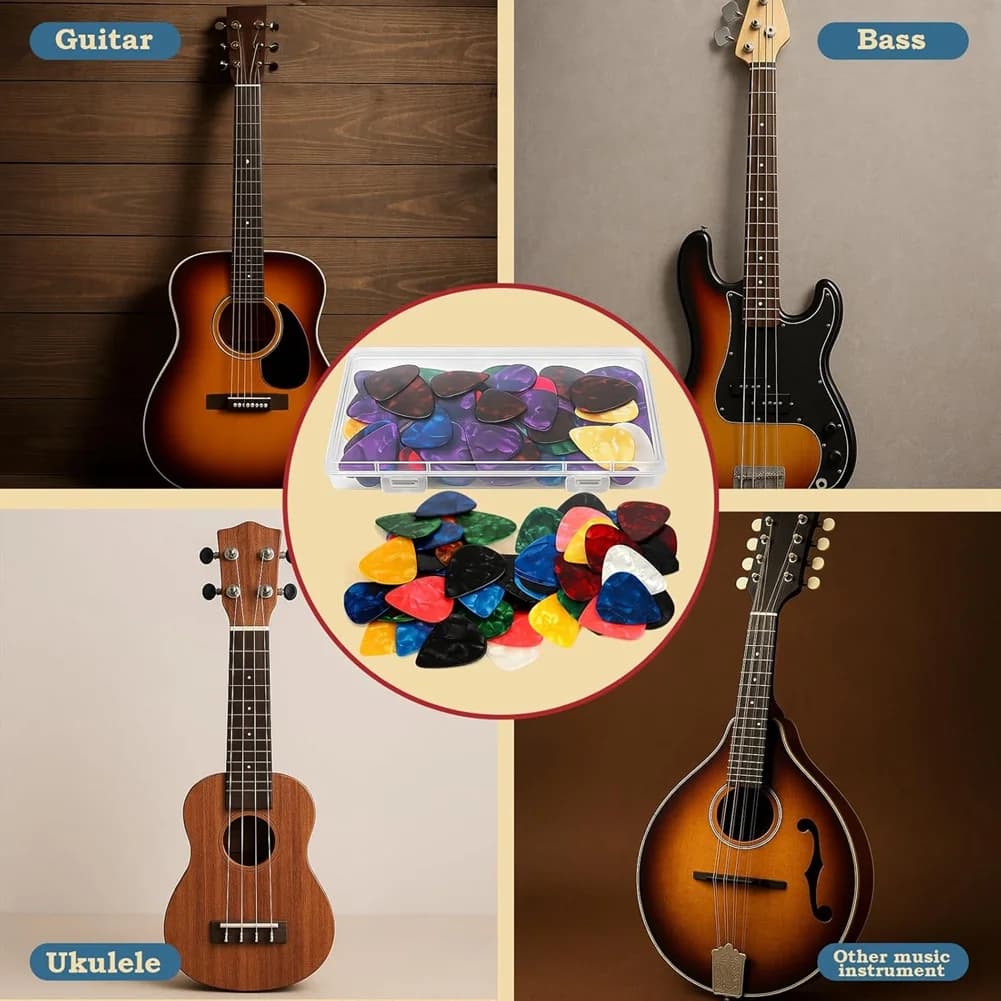 Plettri per chitarra ABST, confezione da 75 pezzi con 3 opzioni di spessore, scatola organizer inclusa - perfetti per chitarra acustica, elettrica, ukulele, basso
