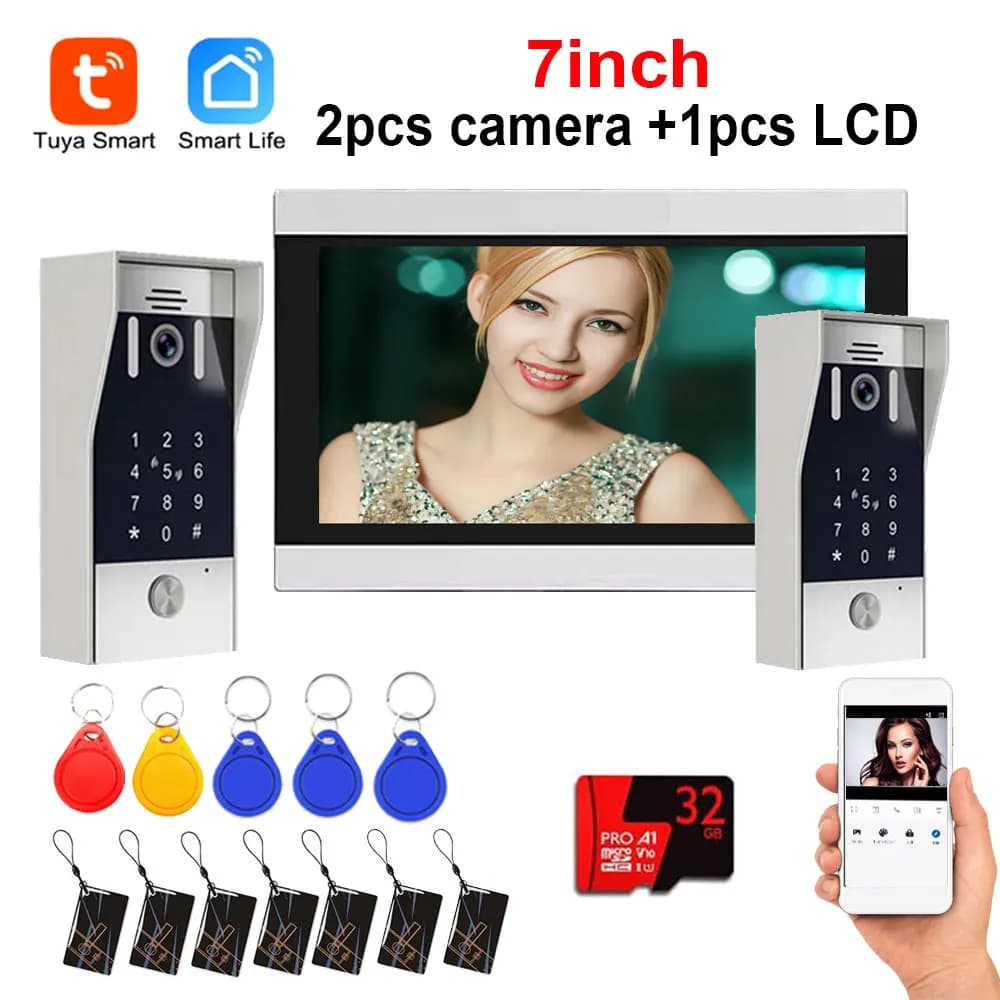 5in1 Unlock Doorbell 7inch 1080P Touch Monitor Video Intercom System Home intercom with Fingerprint IC Card Unlock for apartment