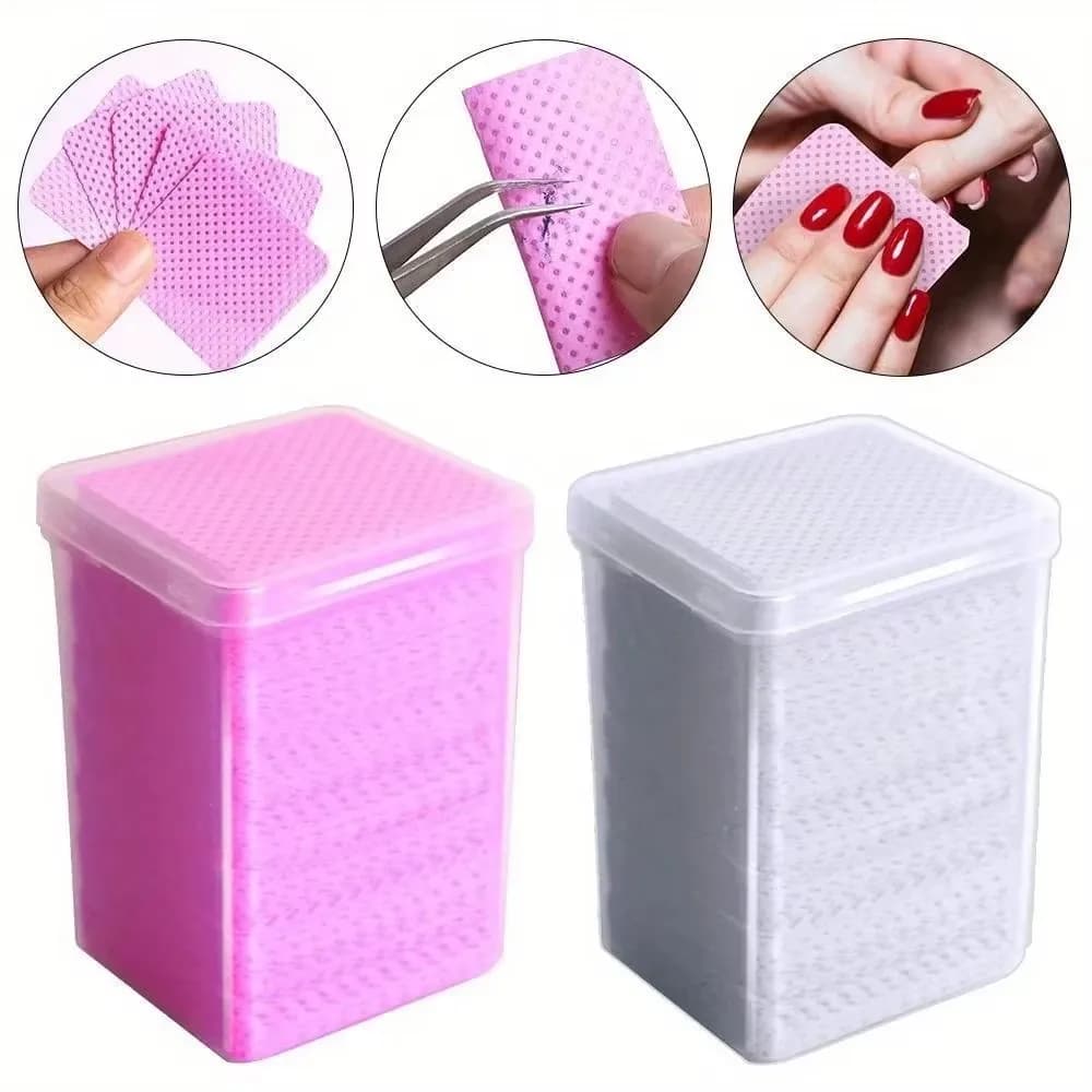 200Pcs Pink Lint-Free Nail Polish Remover Wipes UV Gel Glue Removal Cotton Pads for Manicure & Makeup Cleaning Tools