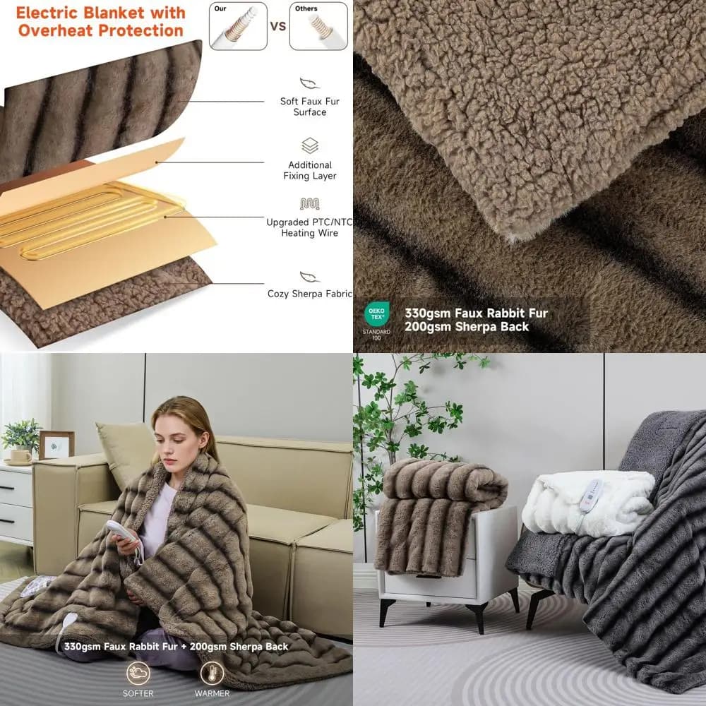 Coperta Elettrica in Finta Pelliccia Plush Misura Queen 84x90 con 5 Impostazioni di Calore e Spegnimento Automatico 10 Ore