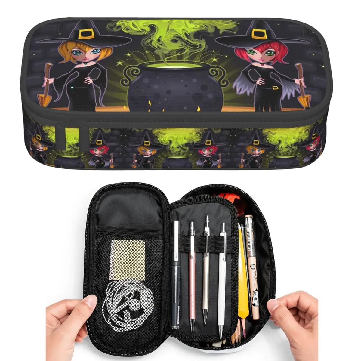 Crock Green Gas Halloween Day Of The Dead Astucci per studenti, astuccio per penne, astuccio per matite, astuccio per penne di grande capacità, porta penne