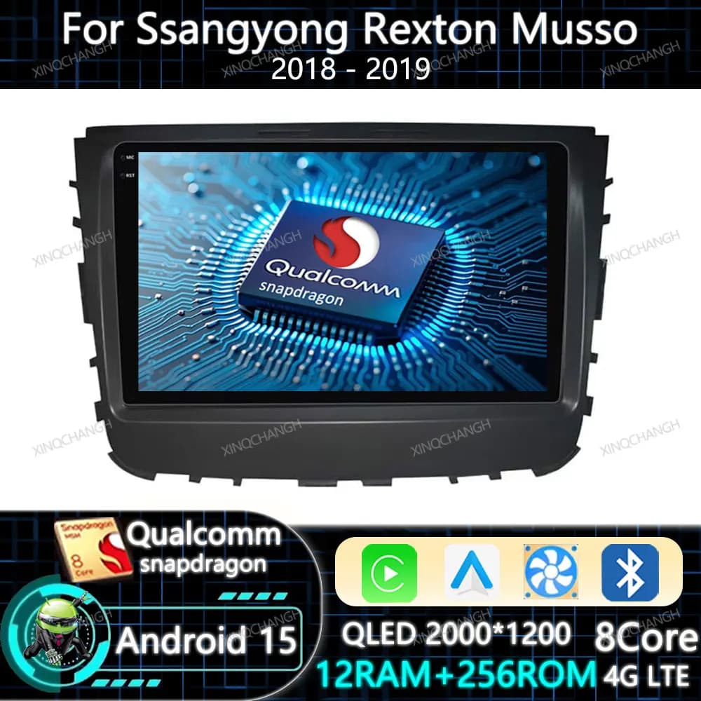 Android 15 Autoradio Carplay Auto Per Ssangyong Rexton Musso 2018 2019 Qualcomm Lettore Video Multimediale 2DIN 4G WIFI QLED BT GPS