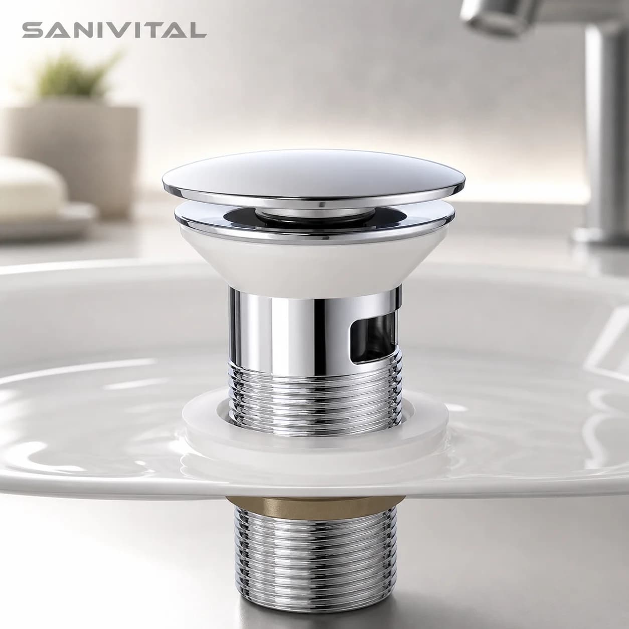 SANIVITAL Pop-Up Exhaust Carpet for Lavabo with Stainless Steel Toothpiece, Pressure Type