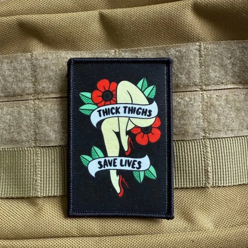 Thick Thighs Save Lives Funny Tactical Patch Retro Girl Flower Printed Hook and Loop Badge for Jacket Backpack Vest