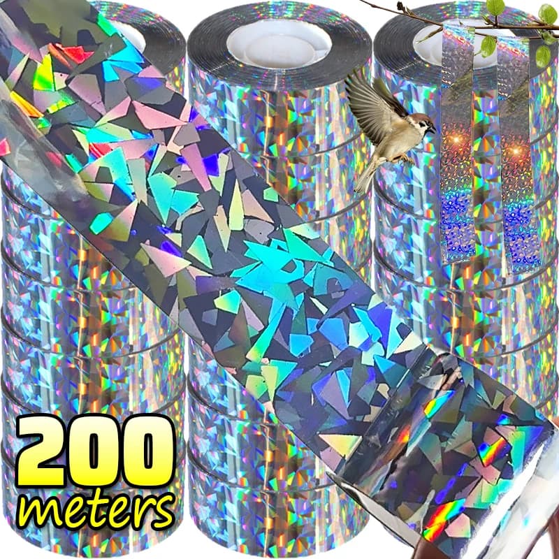 200/50m Nastro per spavare uccelli Flash riflettente Anti uccelli Nastro per piccioni Nastro da giardino Double-sided Uccelli Repeller Repellente per il controllo dei parassiti