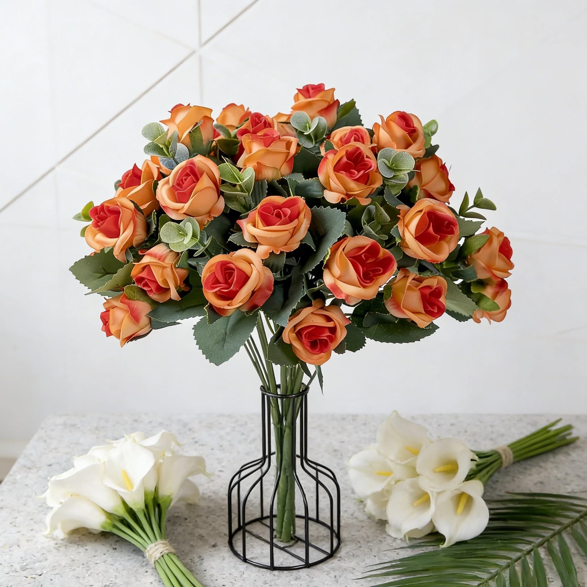 Artificial Flowers Silk Rose Bouquet Home Decoration Table Garden Eucalyptus Leaves Holidays Fake Plants Wedding Party DIY Gifts