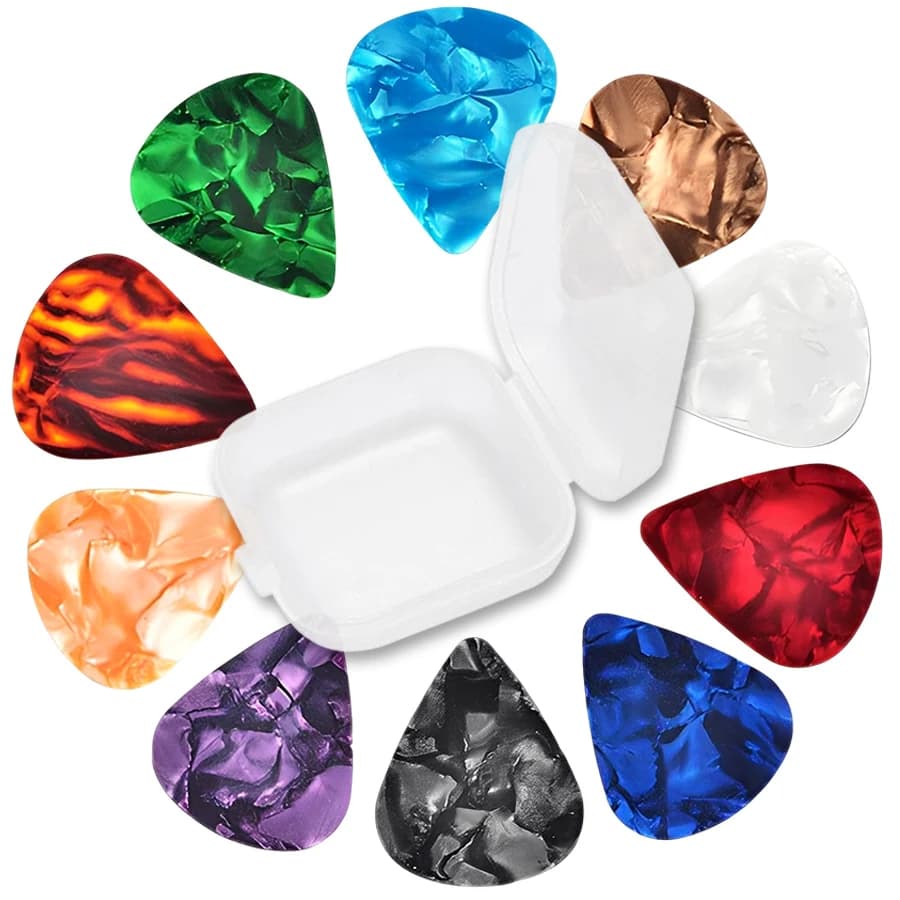 Set di 12 Plettri per Chitarra SLL da 0,5mm con Mini Scatola di Conservazione da 3,5cm in ABS per Chitarra, Ukulele, Basso e Accessori per Strumenti Musicali