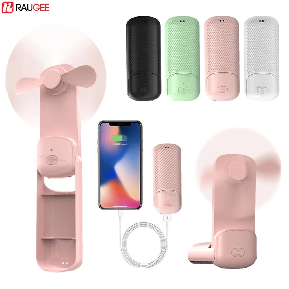 Ventilatore Portatile Mini Pieghevole USB Ricaricabile con Power Bank da 1800mAh e Illuminazione