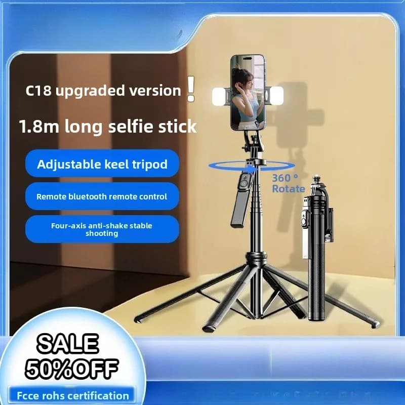 C18 selfie stick anti-vibrazione supporto per telefono a quattro zampe da pavimento portatile, strumento per fotocamera Bluetooth portatile da viaggio allungabile