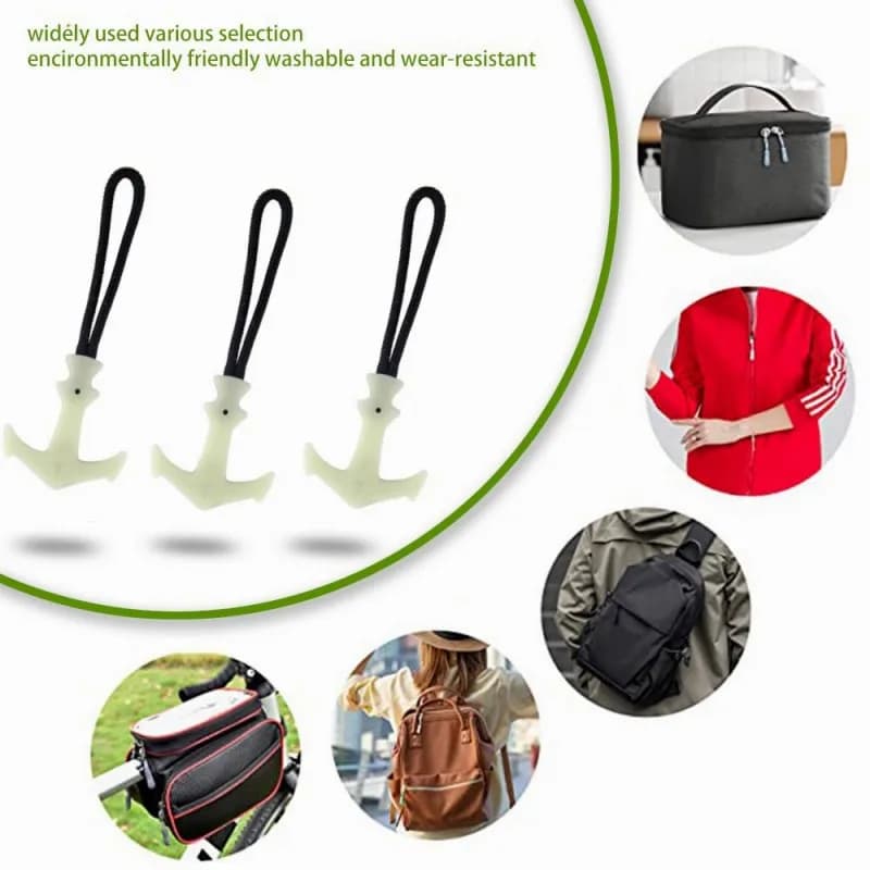 6Pcs Luminous Zipper Pull Rope Glow in The Dark Zipper Head Backpack Anti-Lost Clothes Jackets Slider Repair Kit DIY Sewing Tool