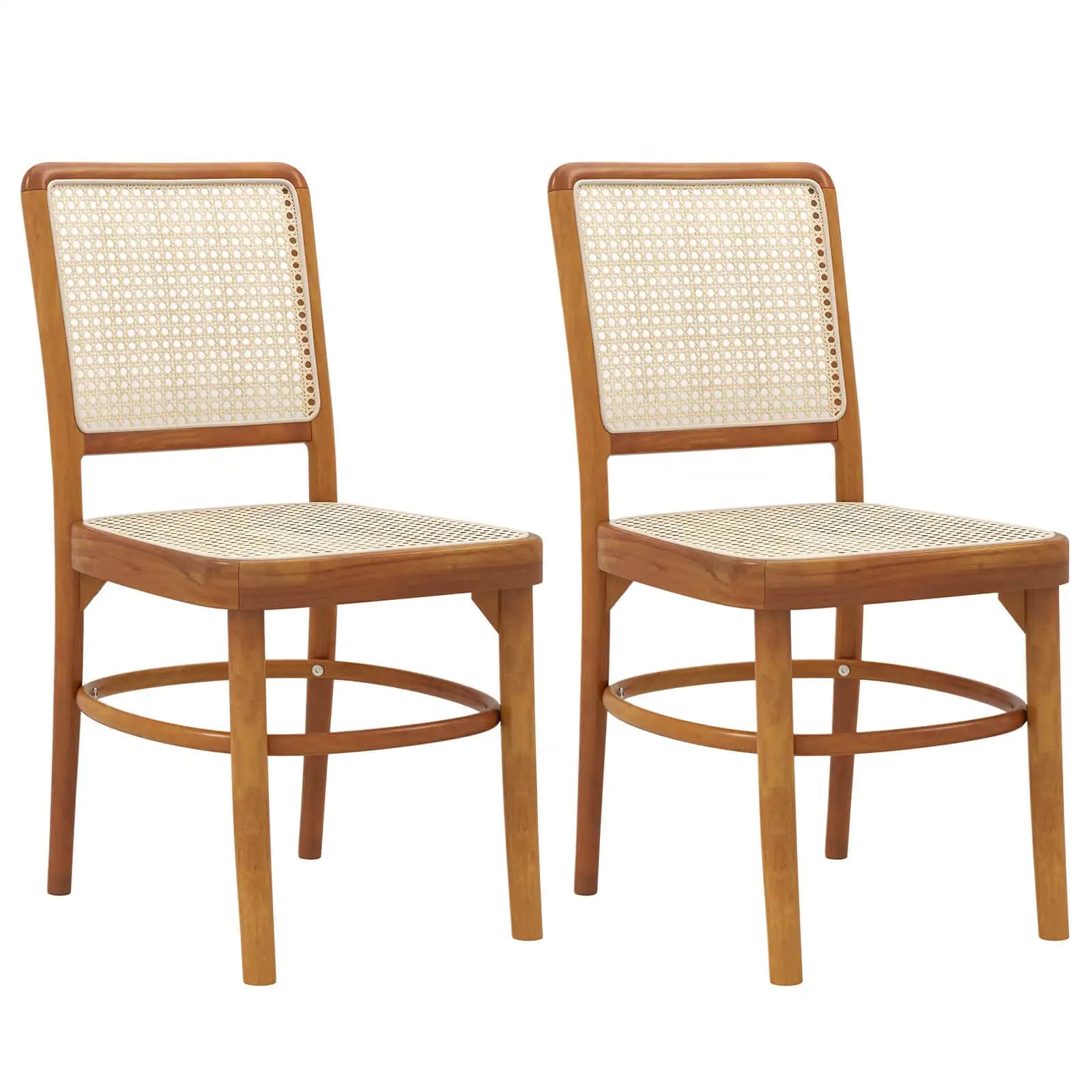 Set di 2 sedie da pranzo Boho con struttura in legno di Teak e poggiapiedi per uso interno
