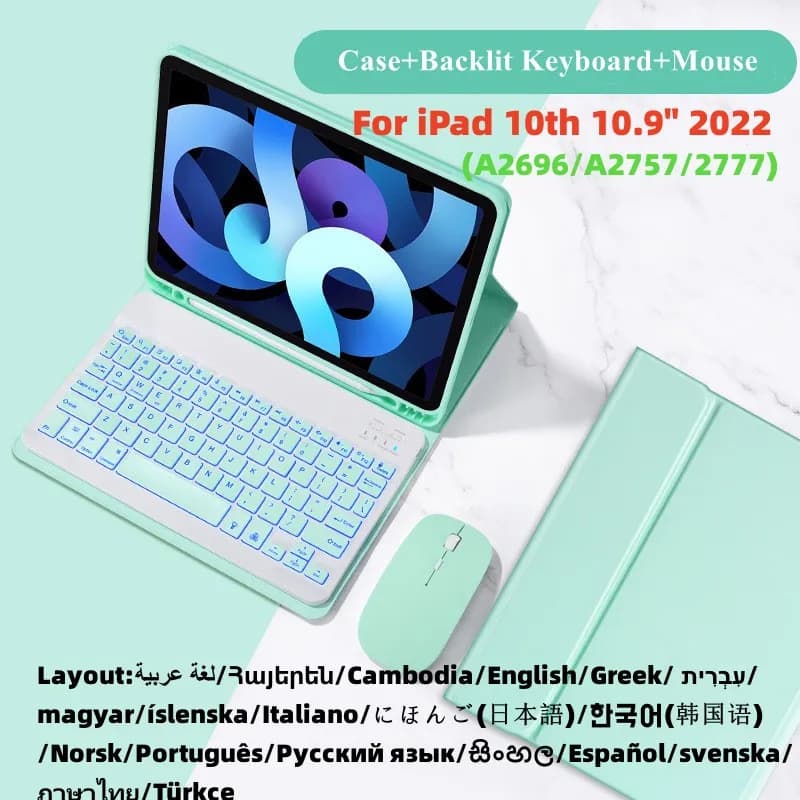 Custodia per iPad 10a generazione con supporto per Apple Pencil, tastiera retroilluminata RGB Bluetooth wireless e mouse per iPad 11 pollici 2025 - Cover Funda